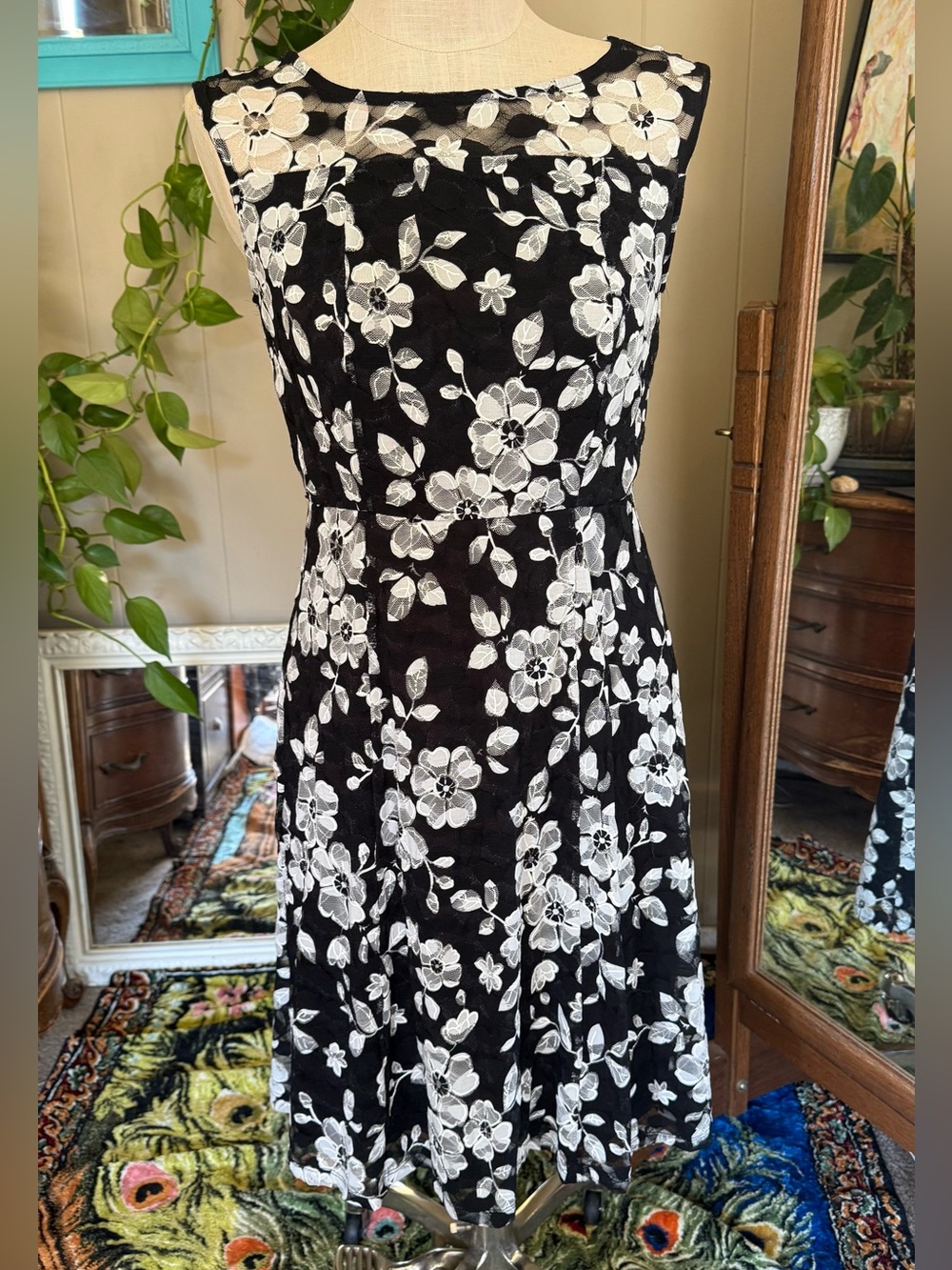 Candalite  Black White Floral Lace Dress - Medium